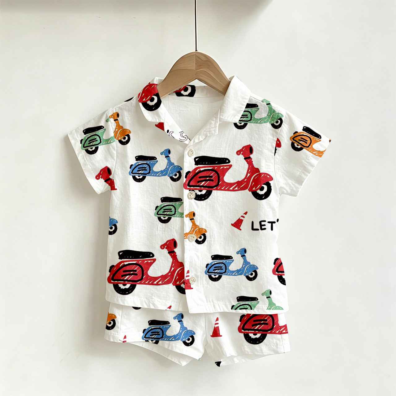 Toddler Boys Electric Bike Print Shirt and Shorts 2-piece Set - White - 4-5T - image 1