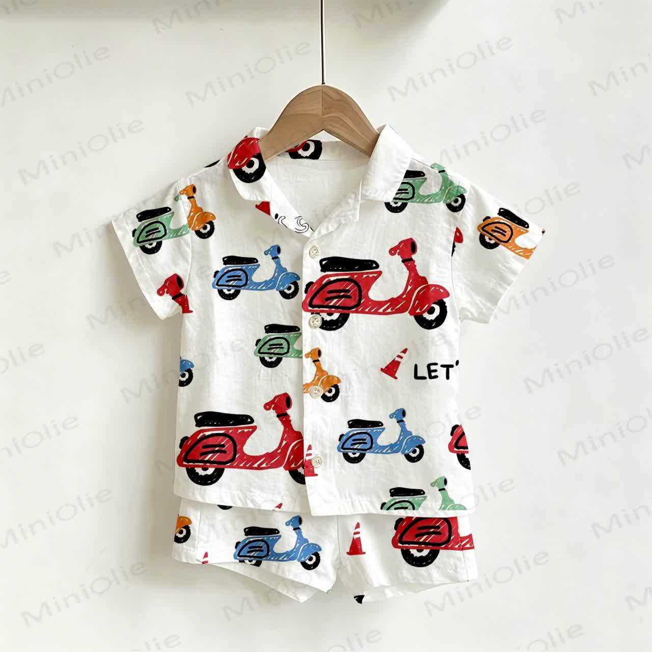 Toddler Boys Electric Bike Print Shirt and Shorts 2-piece Set - White - 4-5T - image 1