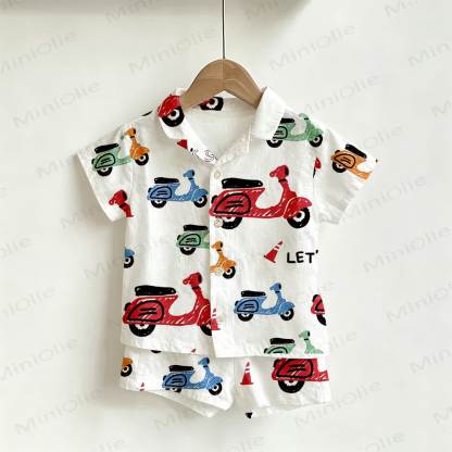Toddler Boys Electric Bike Print Shirt and Shorts 2-piece Set - White - 4-5T - image 1