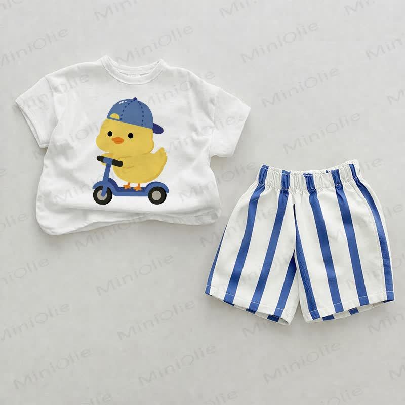 Baby Chick Vertical Striped 2-piece Set - White&Blue - 2-3T - image 1