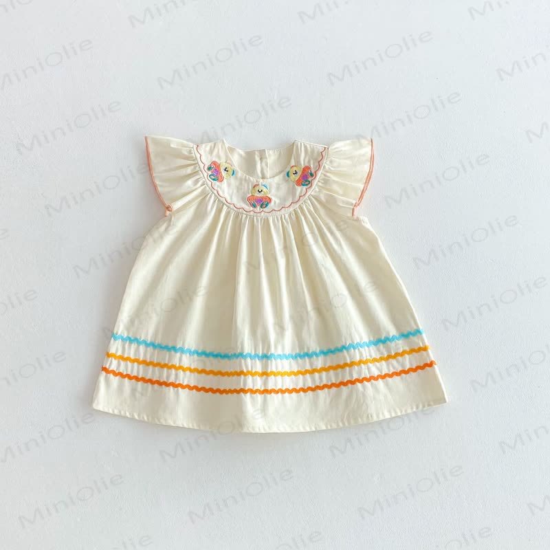 Toddler Embroidered Bear Ruffle Sleeves Dress - Apricot - 8Y - image 26