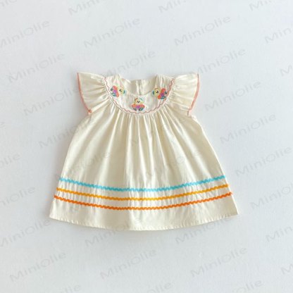 Toddler Embroidered Bear Ruffle Sleeves Dress - Apricot - 8Y - image 26