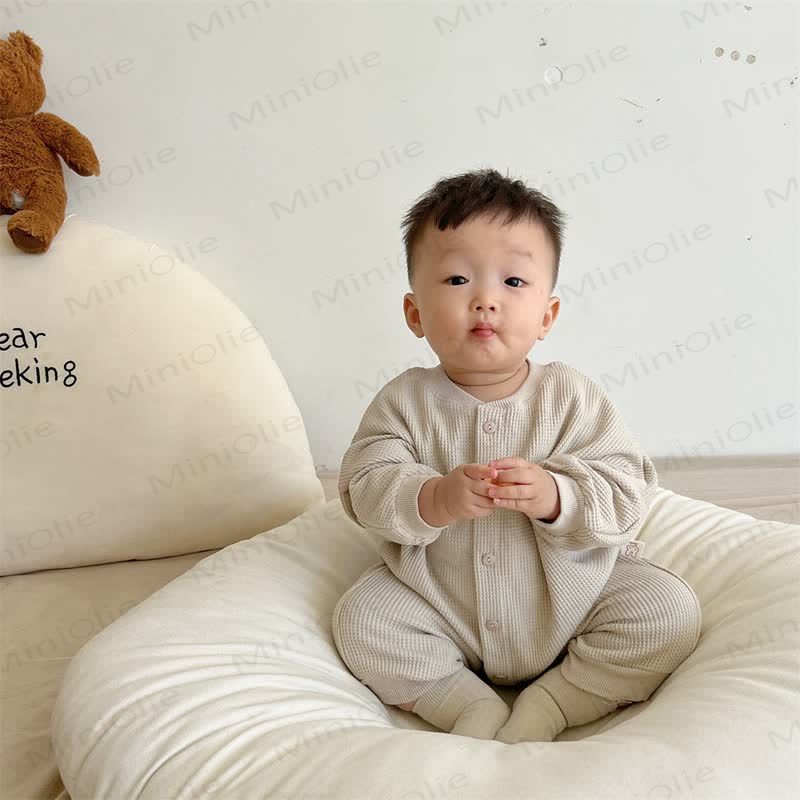 Baby Neutral Solid Color Casual Romper  - image 9