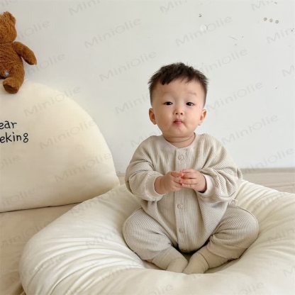 Baby Neutral Solid Color Casual Romper  - image 9
