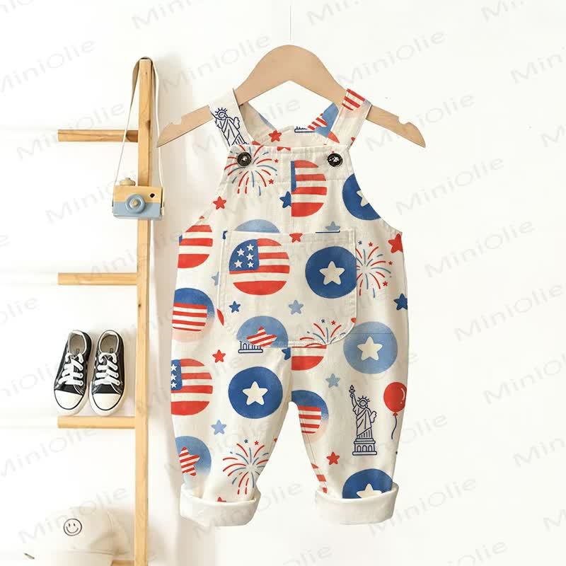 Baby Toddler American Flag Print Overalls - White - 3-5T - image 1