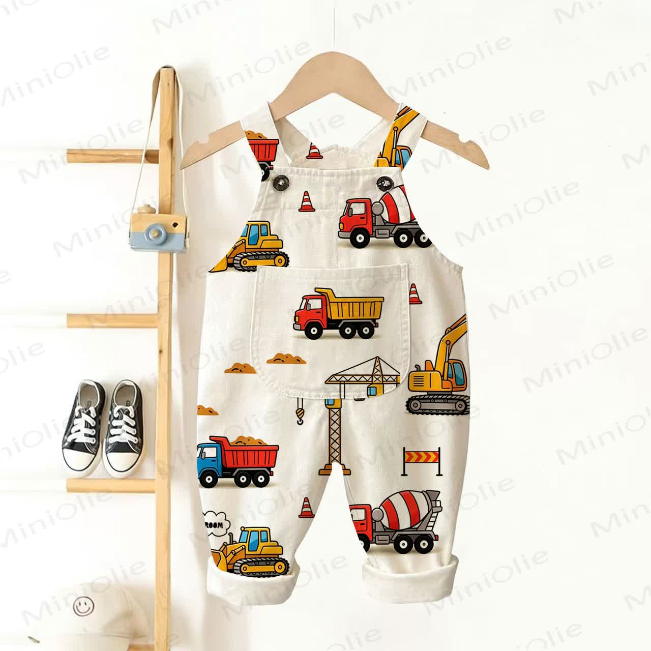 Baby Toddler Boys Excavator Overalls - White - 3-5T - image 1