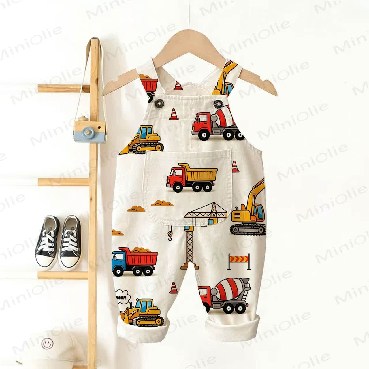 Baby Toddler Boys Excavator Overalls - White - 3-5T - image 1