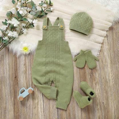 Baby Solid Color Knit Romper with Hat Socks Gloves - Light Green - 12-18M - image 8