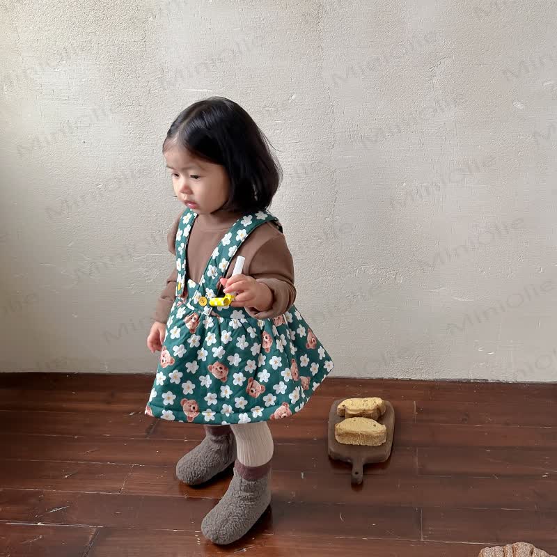 Baby Toddler Girl Flower Bear Green Sleeveless Dress - image 4