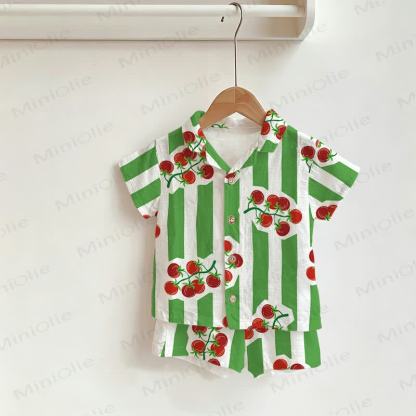 Baby Toddler Tomato Green Stripe Shirt and Shorts 2-piece Set - White - 3-5T - image 1