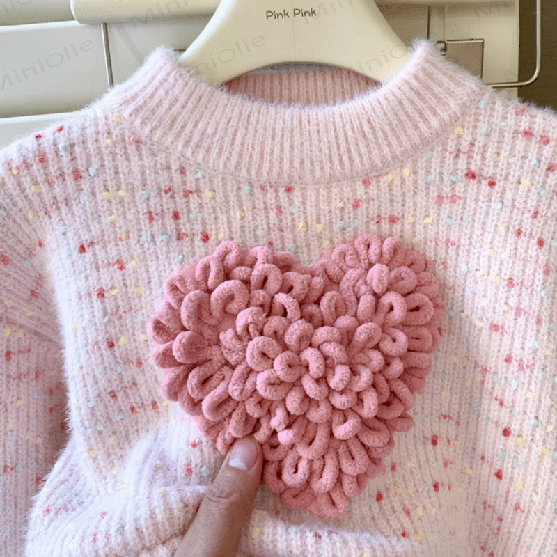 Kid Girl Pink Heart Knitted Pullover Sweater - image 4