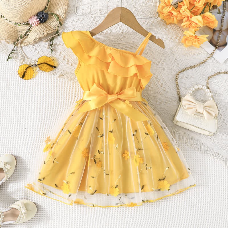 Toddler Flower Bow Tulle Charming Dress - Yellow - 10Y - image 23