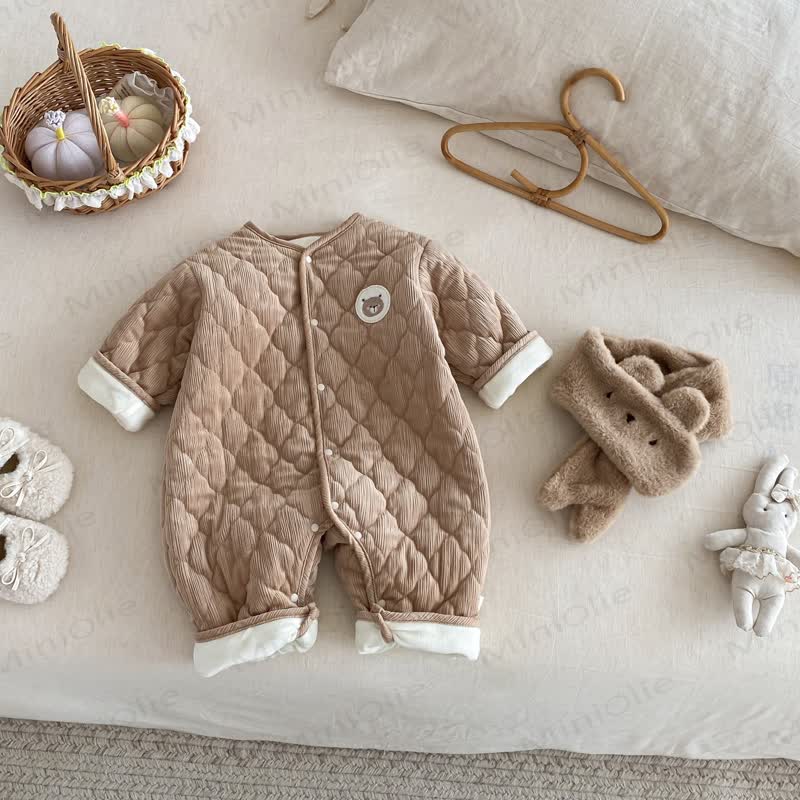 Baby Scarf Cute Cartoon Quilted Romper - Brown - 18-24M - image 11