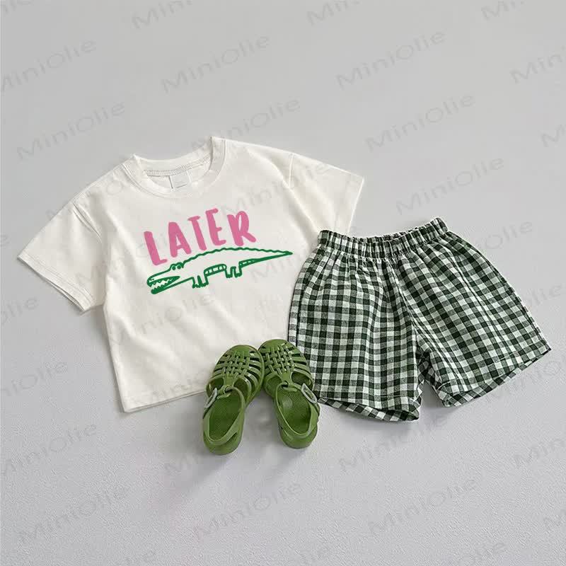  LATER Baby Crocodile Tee and Shorts 2-Piece Set - White&Green - 3-5T - image 1