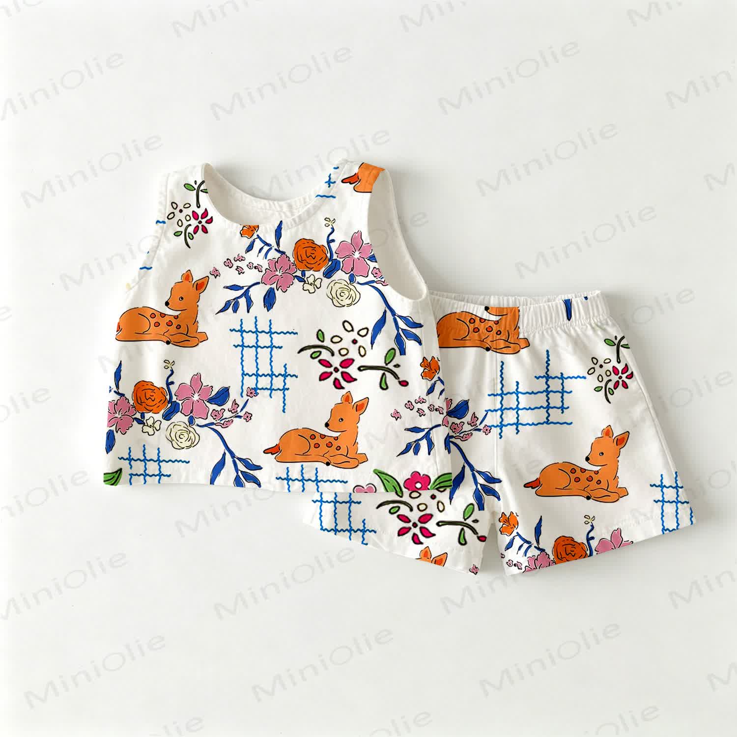 Baby Toddler Plaid Deer Print Sleeveless 2-piece Set - White - 3-4T - image 1