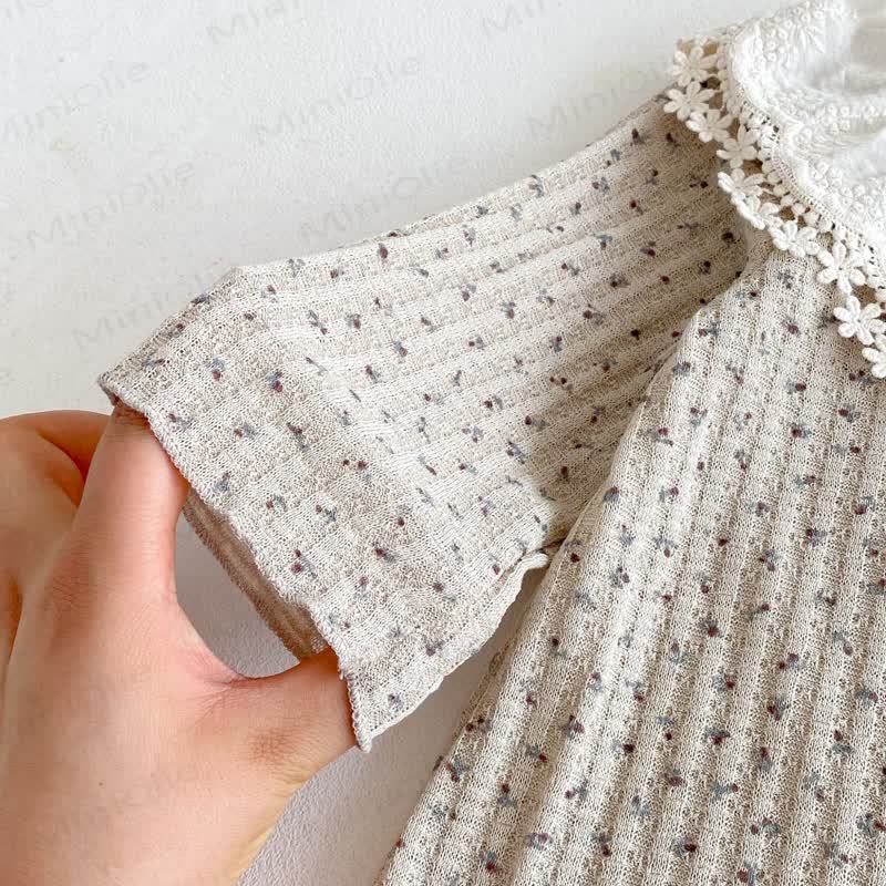 Baby Girl Floral Collar Grey Romper - image 9