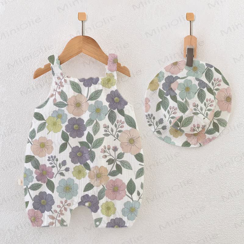 Baby Multi-Flower Print White Romper With Hat - White - 18-24M - image 1