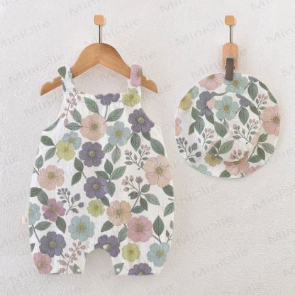 Baby Multi-Flower Print White Romper With Hat - White - 18-24M - image 1
