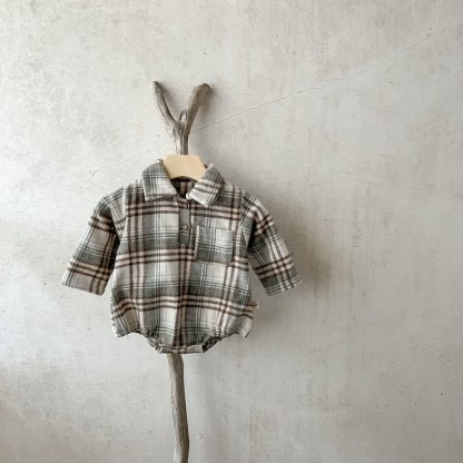 Baby Retro Plaid Lapel Romper/Bodysuit - Grey Bodysuit - 2-3T - image 17