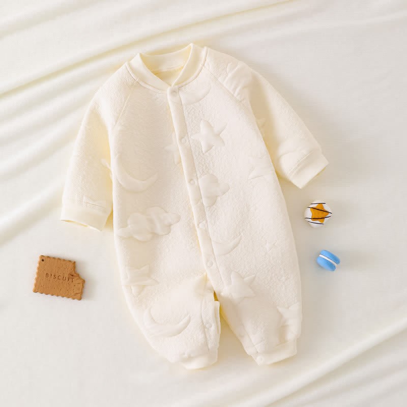 Baby Moon Star Solid Color Quilted Romper - Beige - 18-24M - image 3