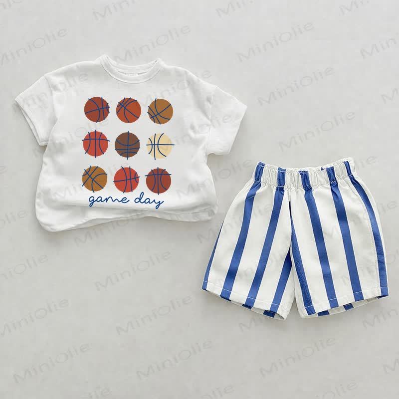 GAME DAY Baby Basketball Blue Vertical Striped 2-piece Shorts Set - White&Blue - 2-3T - image 1