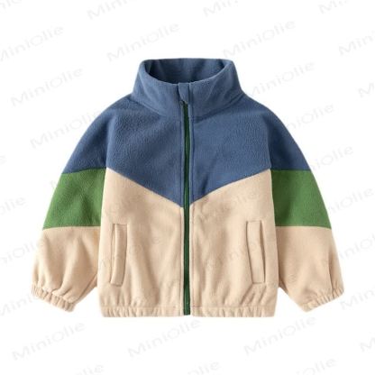 Toddler Color Block Fleece Zipper Coat - Blue - 7-9T - image 2