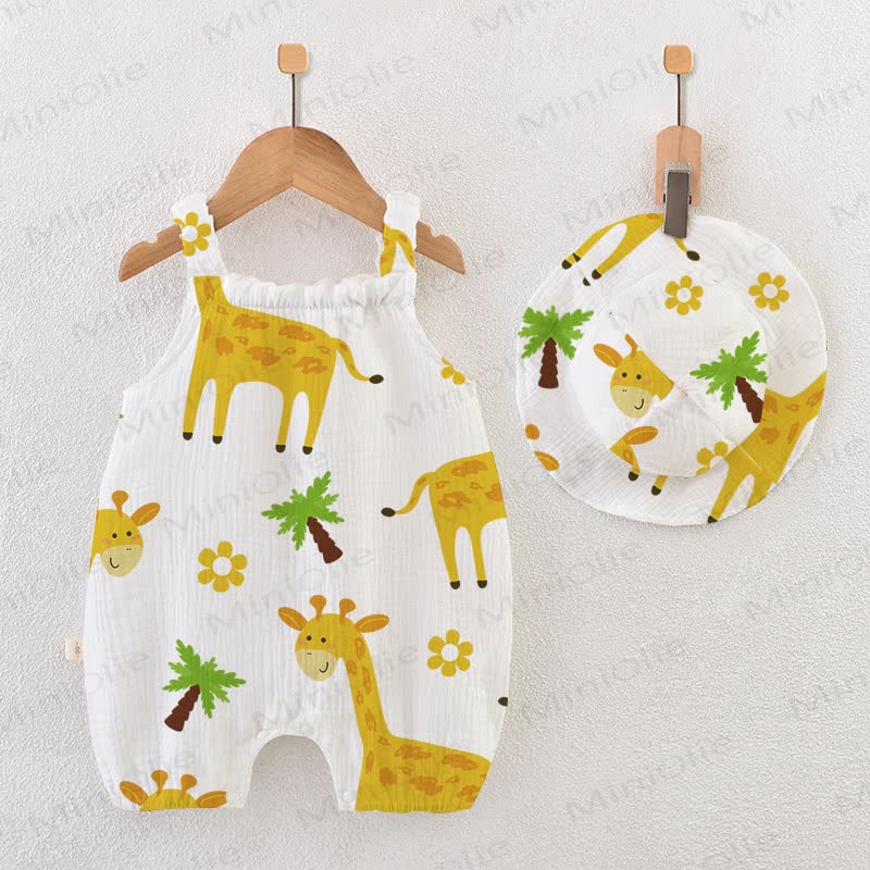 Baby Giraffe Print White Overall with Hat - White - 18-24M - image 1