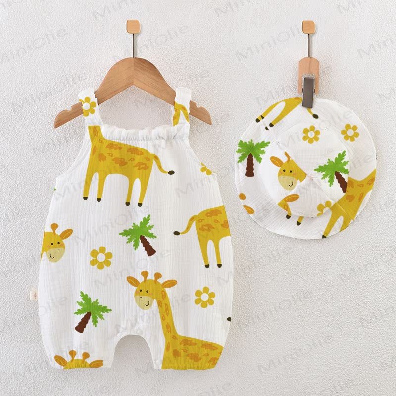 Baby Giraffe Print White Overall with Hat - White - 18-24M - image 1