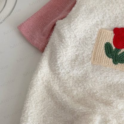 Baby Girl Flower Fleece 2-piece White Romper Set - image 7