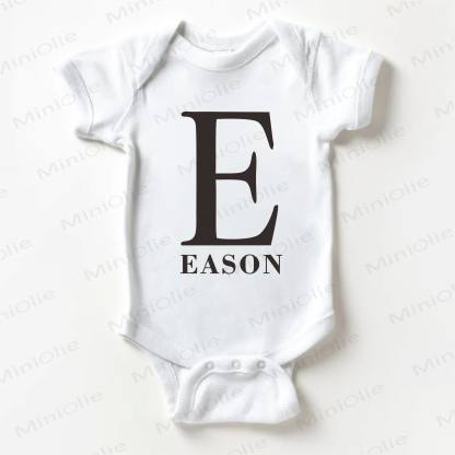 Name Customized Minimalist Initial Letter White Baby Bodysuit - image 1