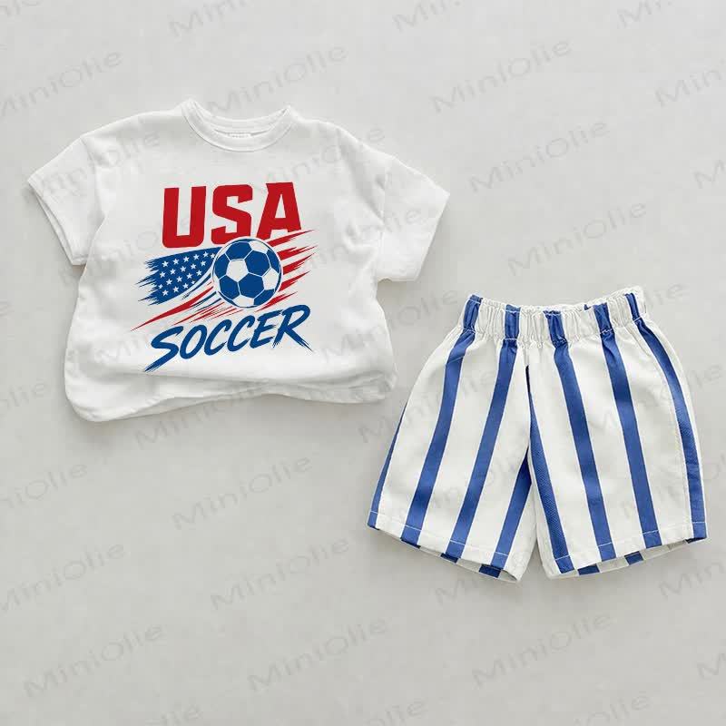 USA SOCCER Baby Blue Vertical Striped 2-piece Shorts Set - White&Blue - 2-3T - image 1