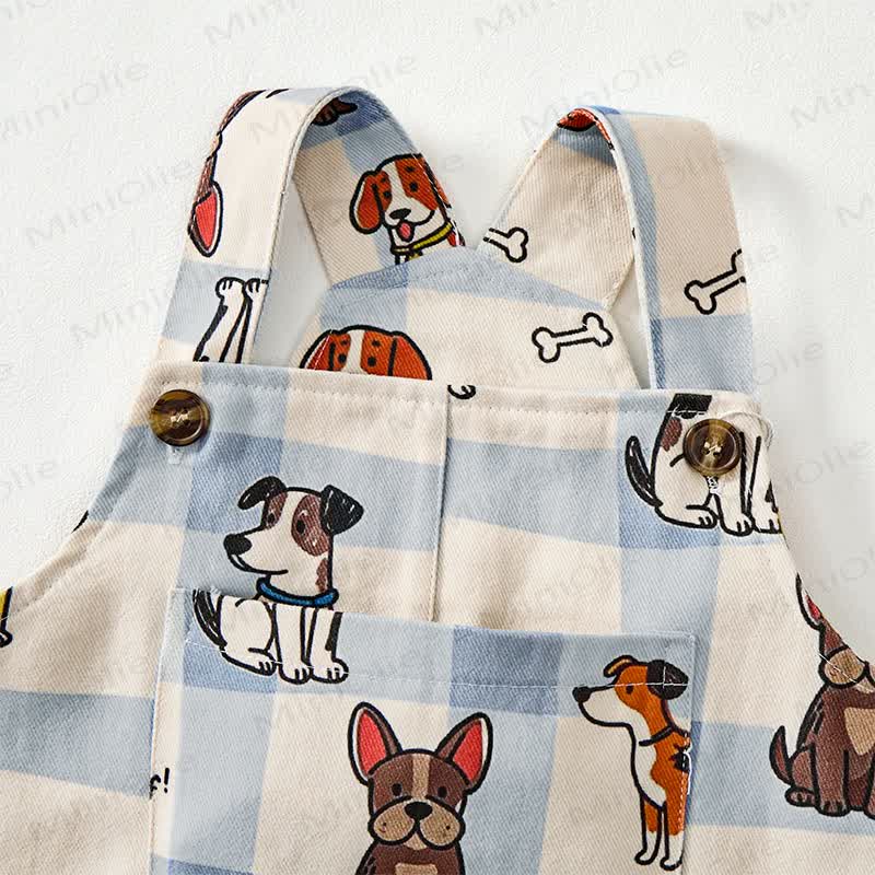 WOOF! Baby Toddler Dog Print Blue Checkered Overalls - image 4