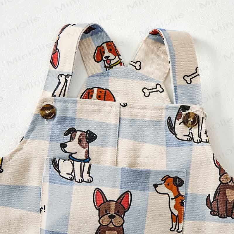 WOOF! Baby Toddler Dog Print Blue Checkered Overalls - image 4