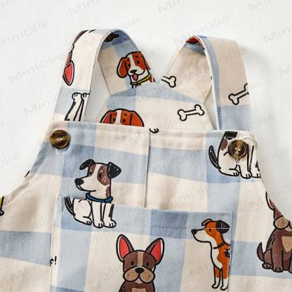 WOOF! Baby Toddler Dog Print Blue Checkered Overalls - image 4