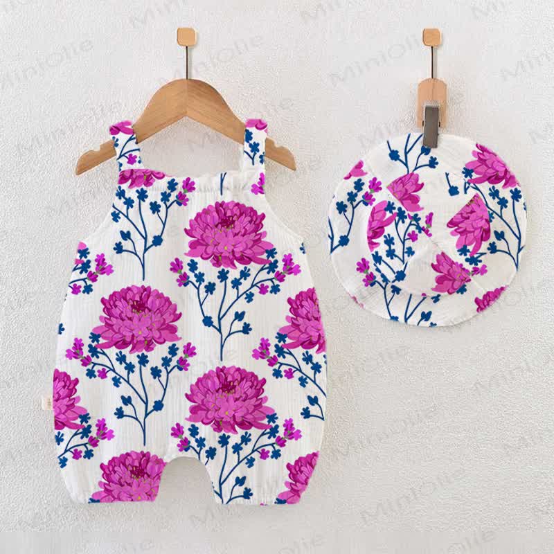 Baby Plaid Flower Romper with Hat - White - 18-24M - image 1