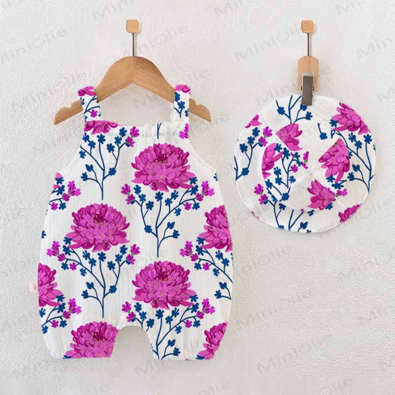 Baby Plaid Flower Romper with Hat - White - 18-24M - image 1