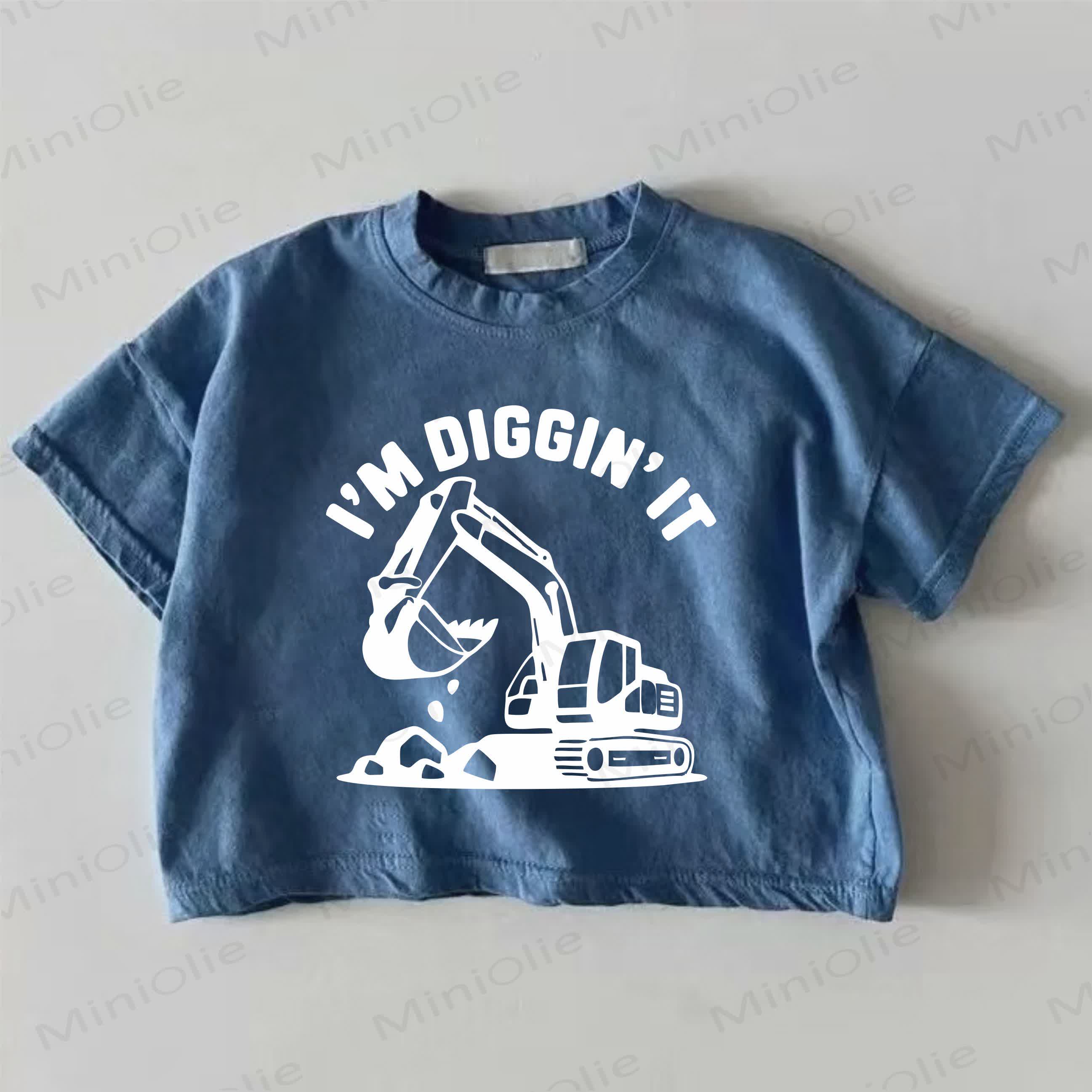 I'M DIGGIN' IT Baby Blue Excavator Print T-shirt - Blue - 18-24M - image 1