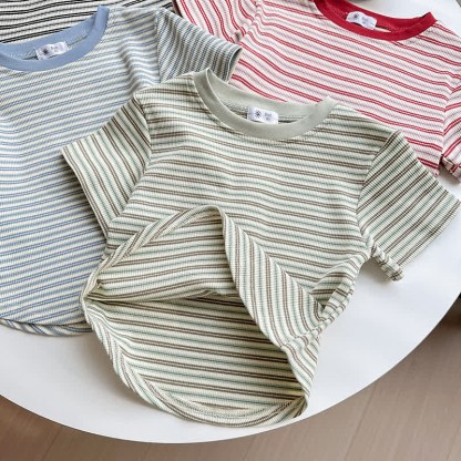 Kids Contrast Color Striped Base Layer T-Shirt - image 8