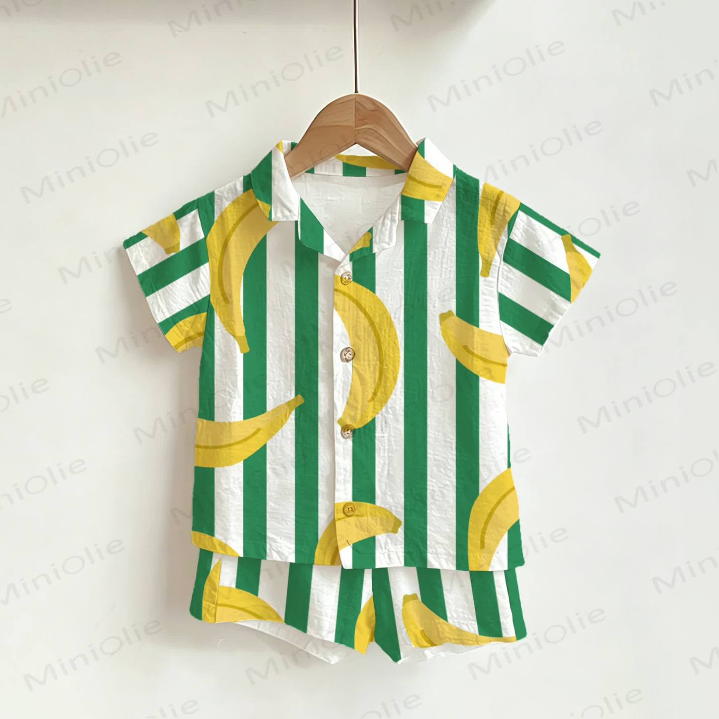 Baby Toddler Banana Stripe Shirt and Shorts 2-piece Set - White - 3-5T - image 1