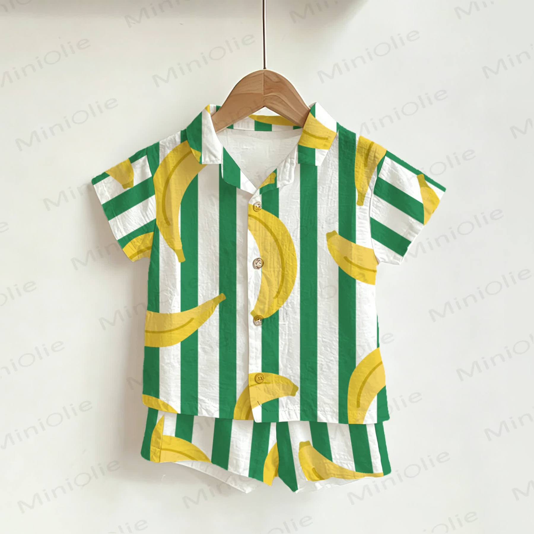 Baby Toddler Banana Stripe Shirt and Shorts 2-piece Set - White - 3-5T - image 1