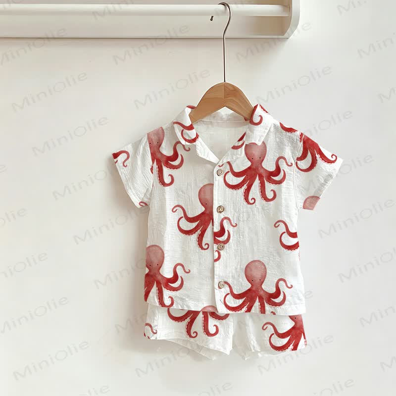 Baby Toddler Octopus White Shirt and Shorts 2-piece Set - White - 3-5T - image 1