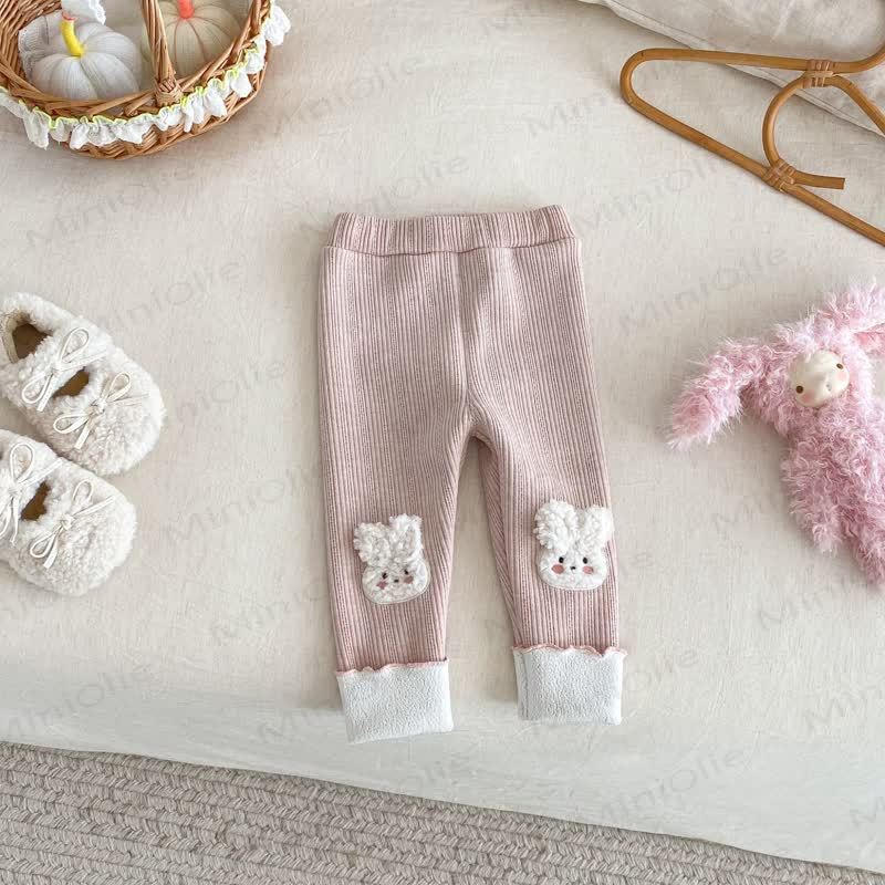 Baby Toddler Girl Rabbit Solid Color Quilted Leggings - Pink - 5-7T - image 3