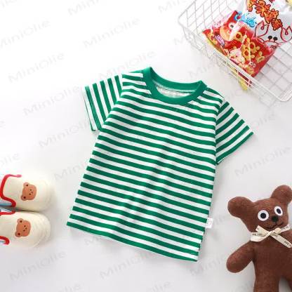 Kids Simple Striped Base Layer T-Shirt - Green - 10Y - image 13