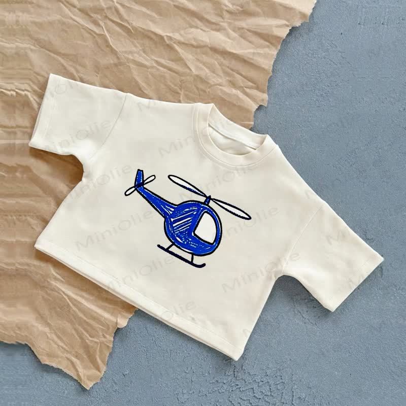 Baby Helicopter Print Summer Casual T-Shirt - White - 2-3T - image 1