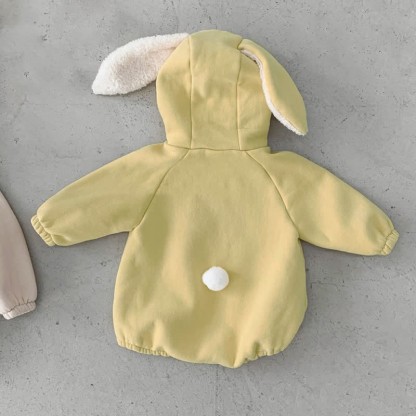 Baby Fleece Lined Solid Color Hooded Bodysuit - image 3