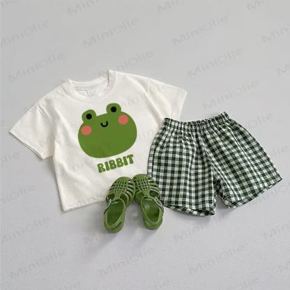 RABBIT Baby Tee and Plaid Shorts 2-Piece Set - White&Green - 3-5T - image 1