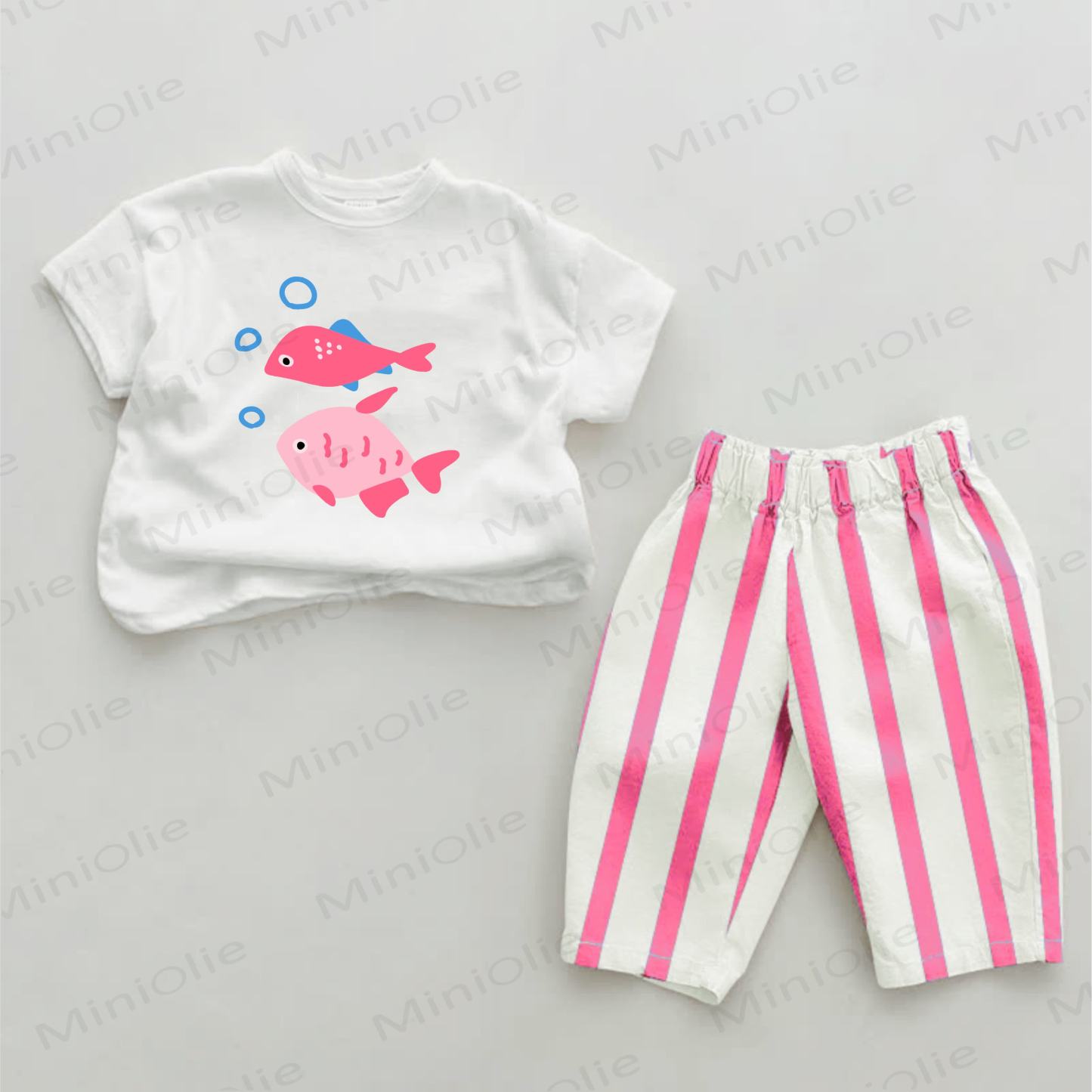 Baby Fish Pink Vertical Striped 2-piece Set - White&Pink - 2-3T - image 1