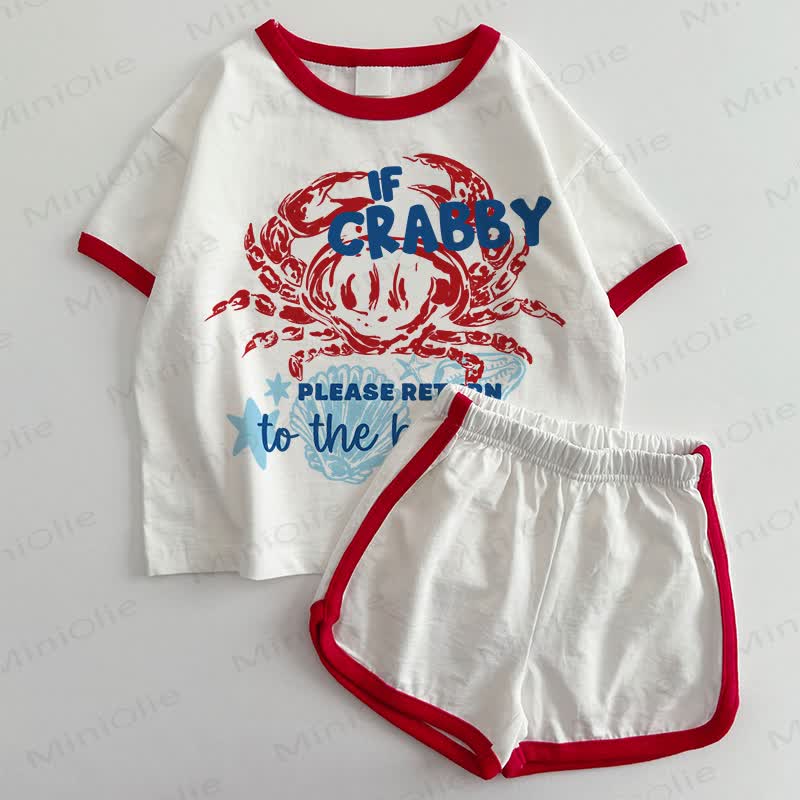 IF CRABBY PLEASE RETURN TO THE BEACH Baby T-shirt and Shorts 2-Piece Set - White&Red - 3-5T - image 1