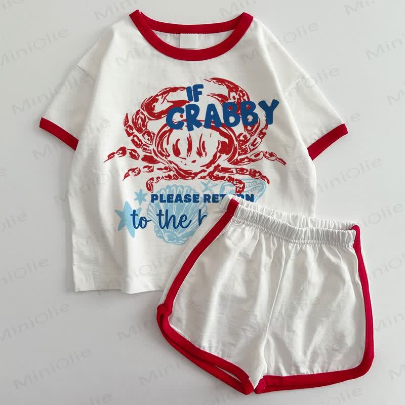IF CRABBY PLEASE RETURN TO THE BEACH Baby T-shirt and Shorts 2-Piece Set - White&Red - 3-5T - image 1