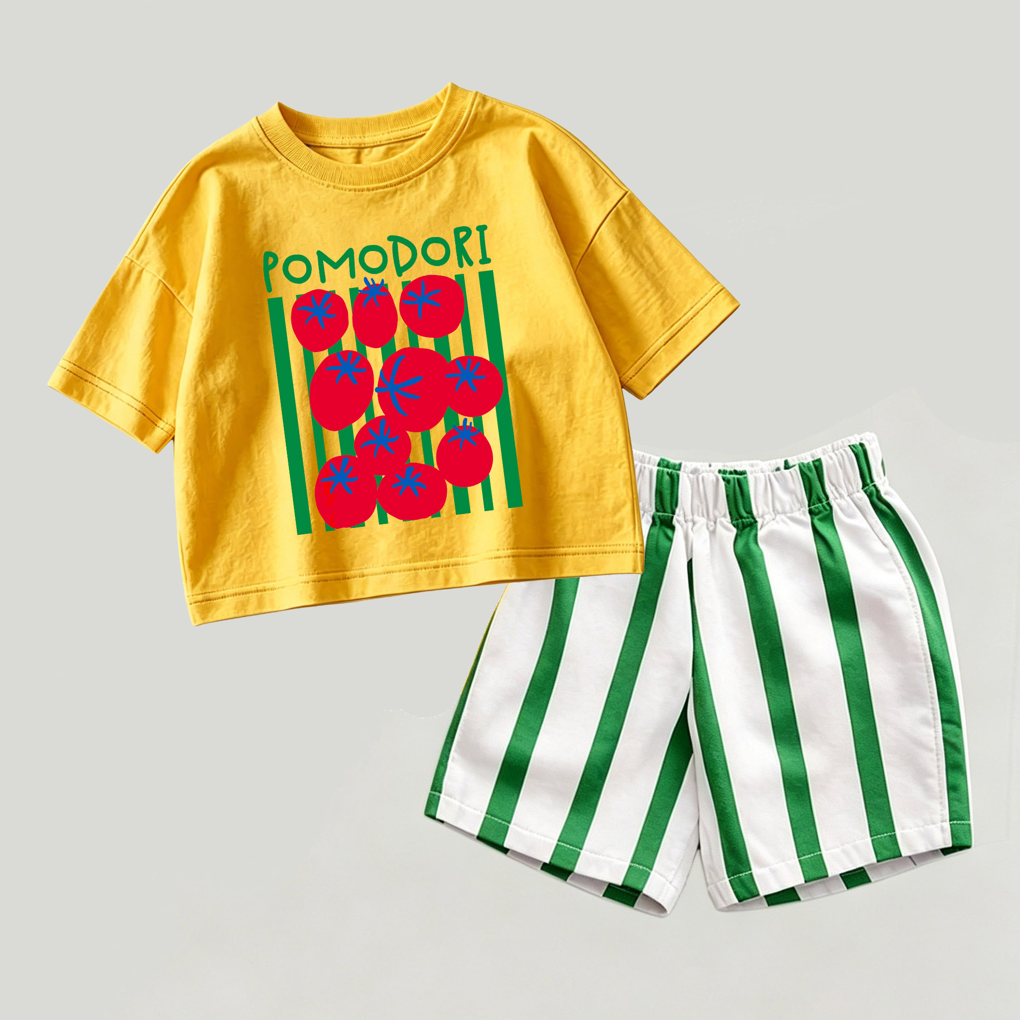 POMODORI Baby Yellow&Green Top and Striped Shorts 2-piece Set - Yellow&Green - 2-3T - image 1
